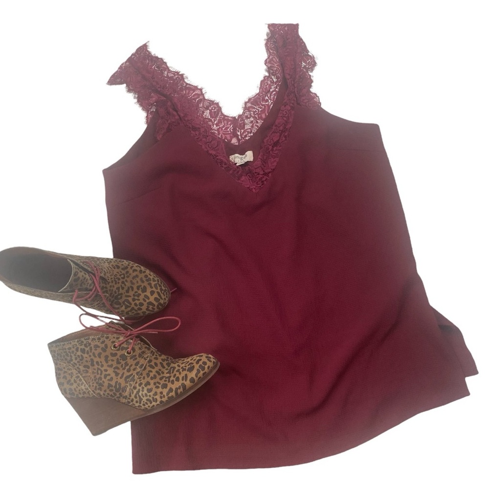Umgee Burgundy Lace Trim Tank Top Size M